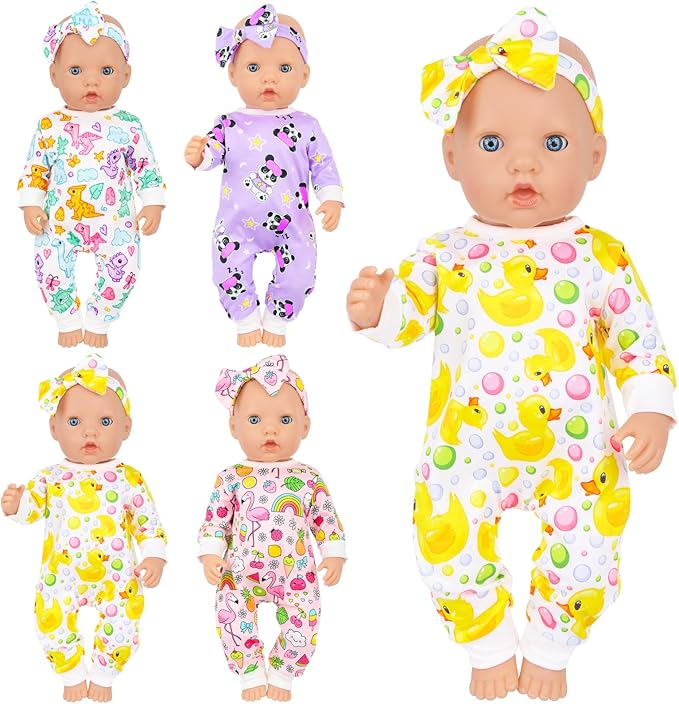 K.T. Fancy 5 Sets Baby Doll Accessories and Baby Doll Clothes with Butterfly Headbands for 14-18 Inch Dolls,10 Pcs in Total
