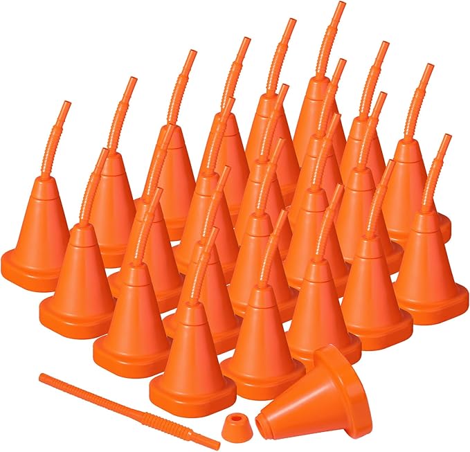 Gerrii 24 PCS Construction Cone Cups with Straws Bulk - 10 oz Reusable Traffic Cones Plastic Cups Set for Traffic Race Car Birthday Party Supplies (Orange)