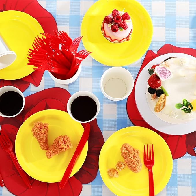 Havawish 194 Pcs Wizard Party Supplies Paper Plate Cup Poppy Flower Placemat Napkin Hard Plastic Red Cutlery Fork Knives Spoon Disposable Tableware for Halloween Princess Witch Party