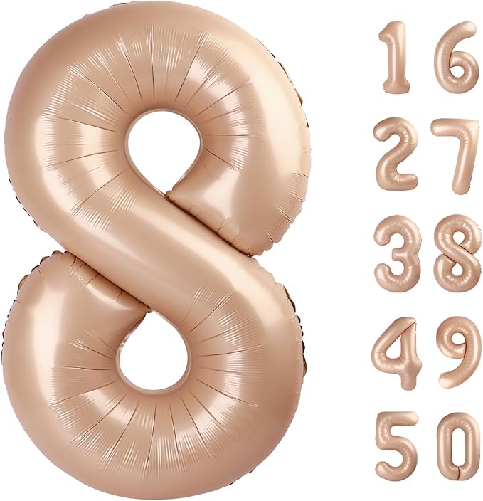 40 Inch Giant Caramel Foil Number 8th 18th 28th Birthday Balloons Digit 8 Balloons for Men Women 80th Anniversary Party Decorations Supplies