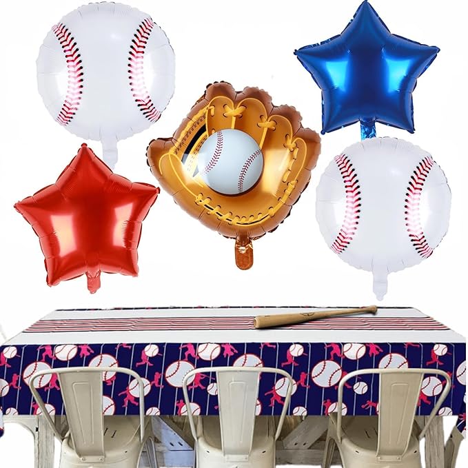 Baseball Balloons Baseball Party Decoration | Baseball Sports Theme Birthday Party Supplies Favors 20Inch Foil Mylar Navy Blue Red White Sports Balloon Arch Kits