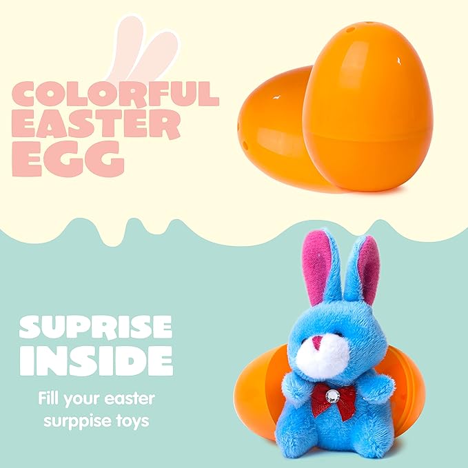 JOYIN 12 Pcs Filled Easter Eggs with Plush Bunny, Bright Colorful Bunnies for Kids and Toddlers, Easter Basket Stuffers and Party Favors, Classroom Prize Supplies