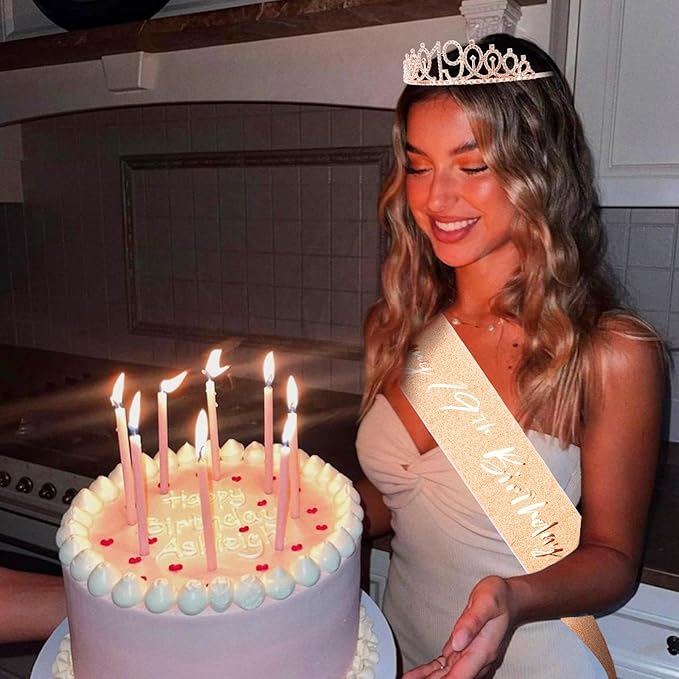 CIEHER 19th Birthday Crown and Sash for Girls, It's My 19 Bday Sash, 19th Birthday Decorations Rose Gold