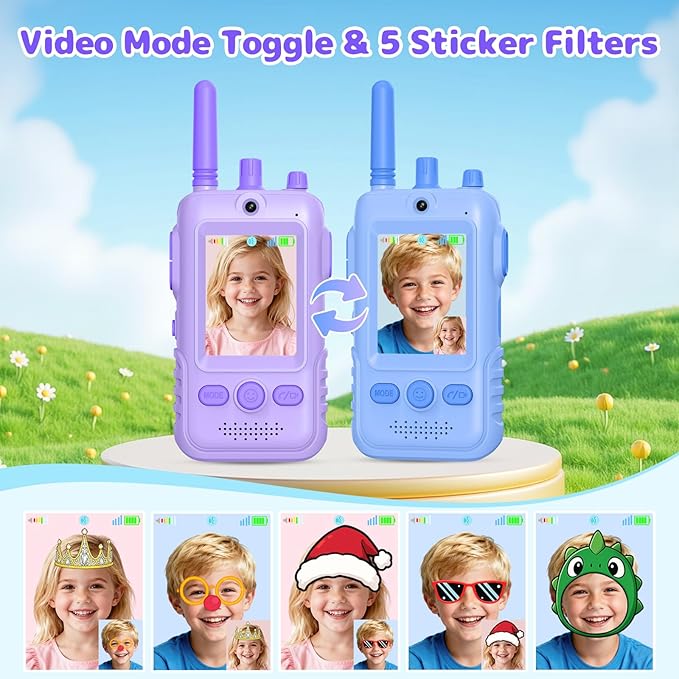 Walkie Talkies for Kids Video Toys, 2Pack Rechargeable Video Intercom Kids Walkies Talkies with 2.0" IPS Screen & Long Range, Outdoor Christmas Birthday Gifts for Boys Girls 3-12 Year Old