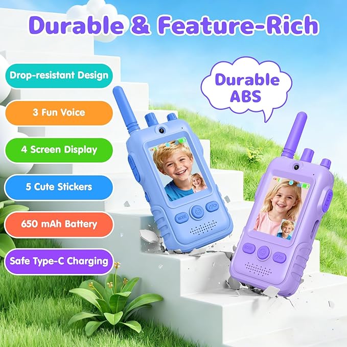 Walkie Talkies for Kids Video Toys, 2Pack Rechargeable Video Intercom Kids Walkies Talkies with 2.0" IPS Screen & Long Range, Outdoor Christmas Birthday Gifts for Boys Girls 3-12 Year Old