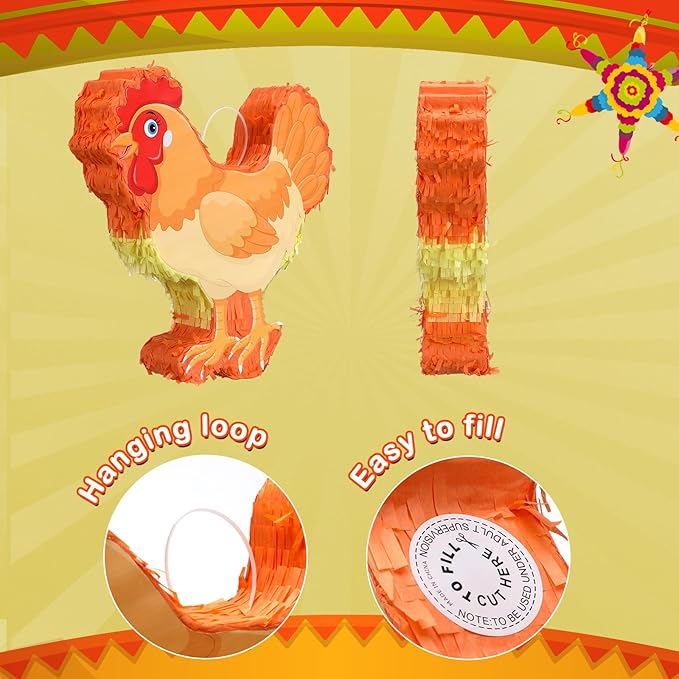 Chicken Piñata 3D Chicken Birthday Decoration with a Blindfold and Bat for Kids Girls Boys Gift Holiday Piñata Party Baby Shower Supplies