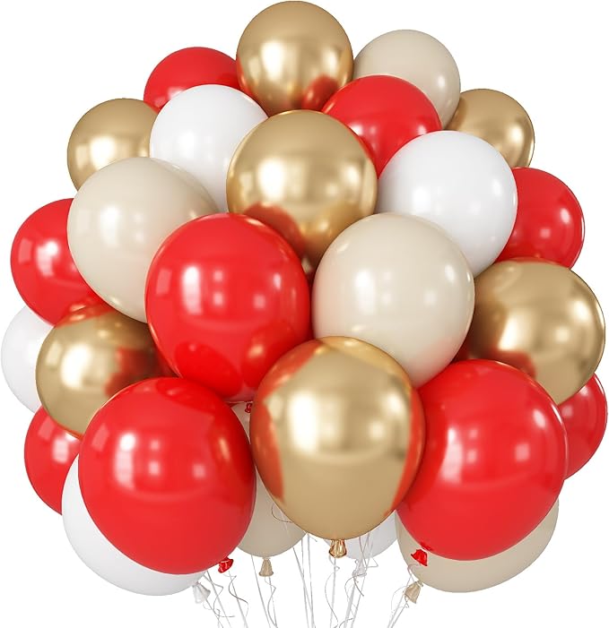 Red White Gold Balloon, 60 Pack 12 Inch Red Gold Balloon for Mother's Day Valentine's Day Women Birthday Wedding Bridal Shower Christmas Xmas Party Decorations