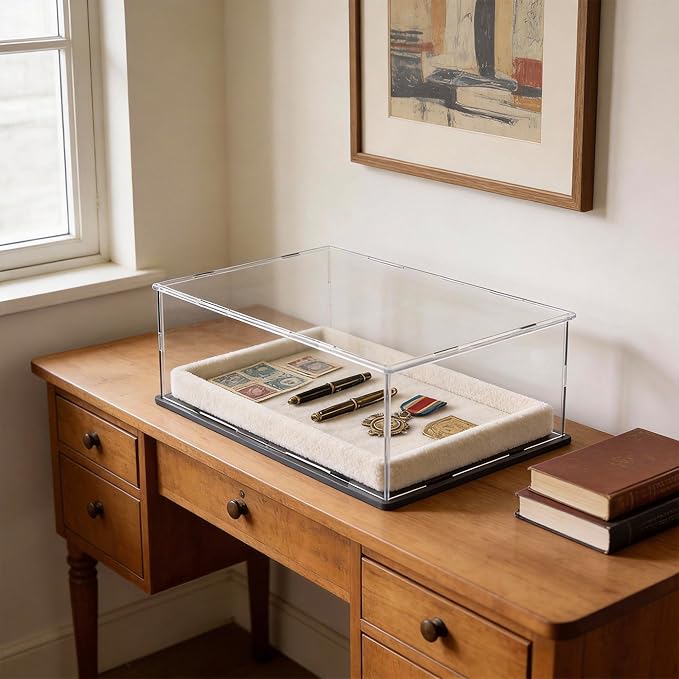 Display Case for Book & Stamps, Flat Acrylic Box for showcaseing Coins, Cards, Photos, Album, Jewellery, Books and Collectibles 16 (L) × 13 (W) × 5 (H) inch