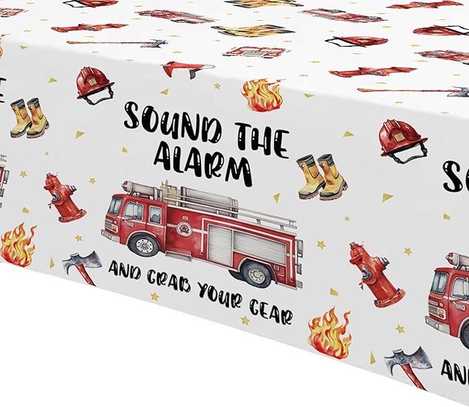 Fire Truck Birthday Decorations Supplies Tablecloth for Kids, 3Pcs Disposable Sound The Alarm Theme Firefighter Party Table Cover Decorations for Fireman Birthday Baby Shower, 55in x 86in