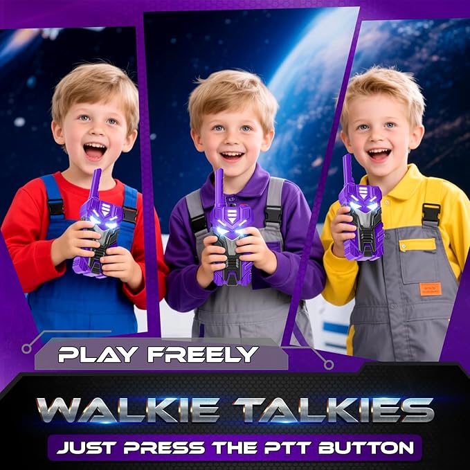 Purple Doomlord Walkie Talkies for Kids 2 Pack Transform Robot - 2500 FT Range, Cool Eyes Lighting, Birthday Gifts for 3-12 Year Olds, Outdoor Camping Toys for Toddlers & Boys Girls