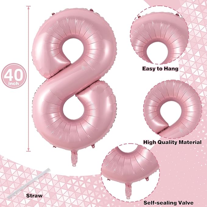 18 Foil Balloon Pastel Pink, 40 Inch Helium Number 1 & 8 Balloon for 18 Year Old Birthday Decorations, Large Self Inflating Mylar 18 Balloon for Girls 18th Birthday Party Anniversary Decor Supplies