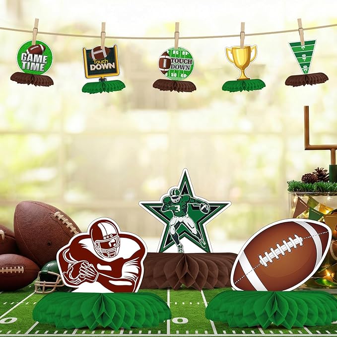 Horaldaily 10PCS Football Party Table Decoration Centerpieces, Football Game Day Honeycomb Centerpieces Table Toppers for Home Classroom School Boys Girls Baby Shower Birthday Supplies