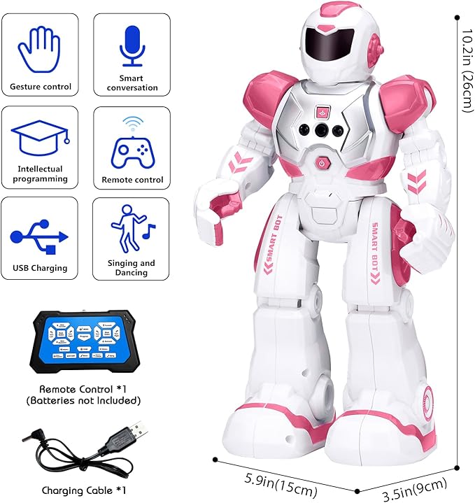KingsDragon Robots Toy for Kids, RC Gesture Sensing Toy, Interactive Walking Singing Dancing Robot Birthday Presents for Boys Girls Age 6 7 8 9 Years Old,Pink