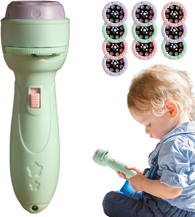 Toddler Flashlight, 80 Pattern Slides & 10 Projection Cards Kids Story Projector for Story Bedtime, Birthdays Gifts for Kids, Green, Flashlight Projector for