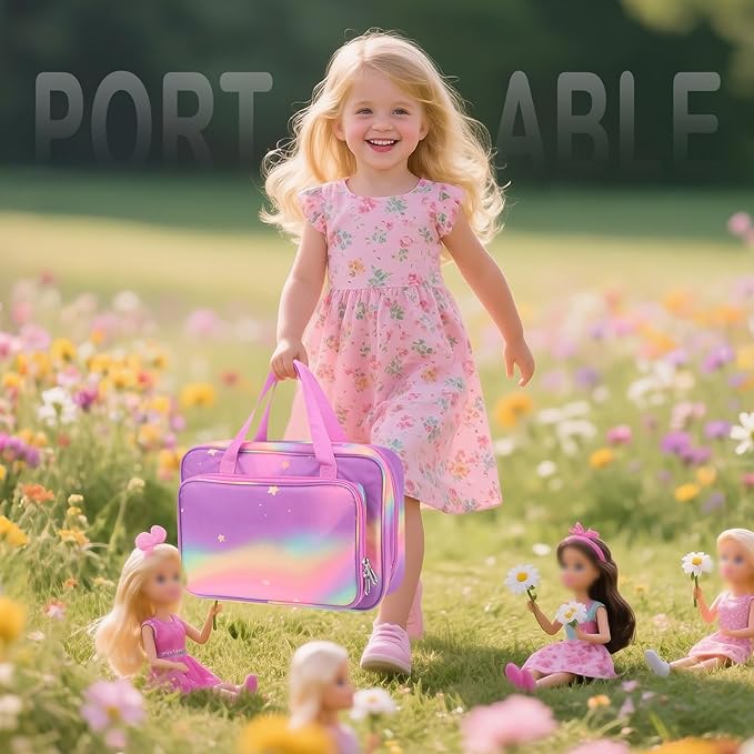 Doll Carrying Case Accessory Organizer Storage, Case to Hold Dolls and Clothes, Much Pocket for Doll’s Clothes, Accessories, Fits 6 Dolls & Accessories, Secure Straps Protect Dolls - Rainbow