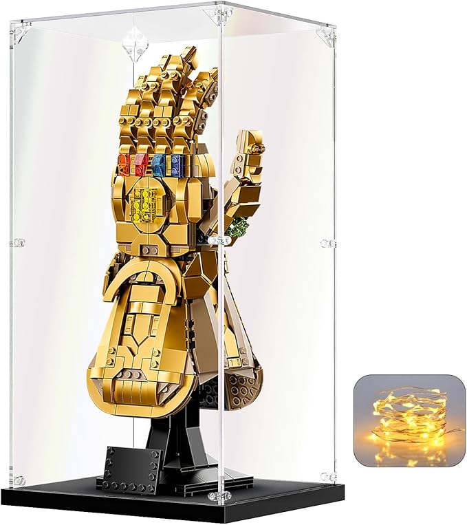 Acrylic Display Case for Lego Infinity Gauntlet 76191 Nano Gauntlet 76223 Clear Acrylic Display Box for Showcasing Figures Doll Toys Collectibles (7.5x6.3x14.2 inch, 19x16x36 cm)