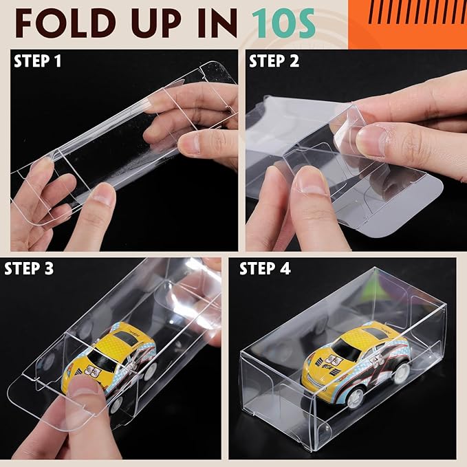 Yexiya 200 Pcs 1/64 Display Case for Model Car, 0.35mm Thick Clear Display Box Plastic Display Case Box Protector for Action Figures Toys Collectibles 1/64 Scale Model Car, 3.2 x 1.2 x 1.6 Inch