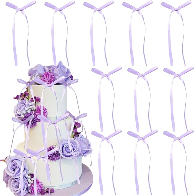 Ephlyn 30Pcs Bow Cupcake Toppers Valentine's Bowknot Ribbons Coquette Bow High Footed Cup Balloon Wall Party Decorations Cake Dessert Picks Birthday Wedding Party Supplies Purple