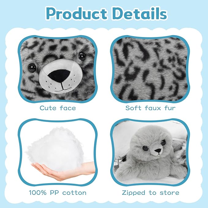 4 Pcs Seal Stuffed Animal Set, 20" Mother Plush Toy with 3 Babies in Mom's Belly, Cute Leopard Stuffed Seal Plushie for Girls Boys Kids