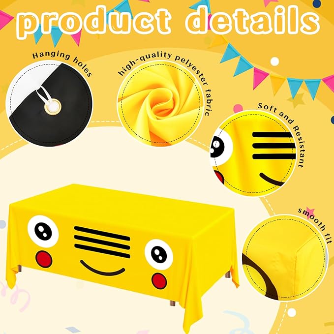 Cumule 2 Pcs School Bus Party Decorations First Day of School Backdrop and Tablecloth Washable Washable School Bus Polyester Tablecover for Back to School Day Graduation Party Favor