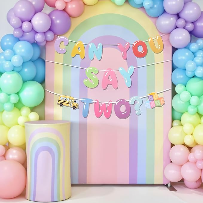 Can You Say Banner Enlightened Teacher Banner Cartoon Theme Girl Birthday Decorations Bubble Gum Party Decorations Funny Birthday Party Supplies(Two)