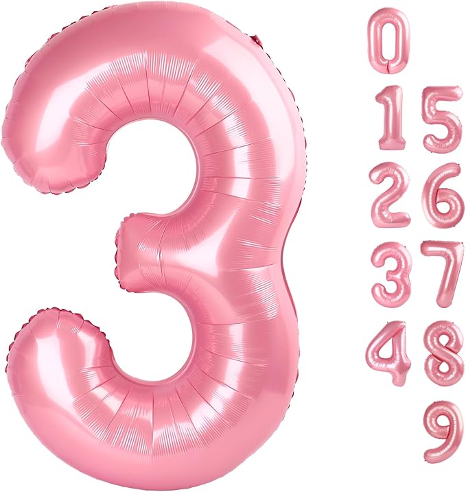 Numbers Balloon 3, 40 Inch Large Pastel Pink Balloon for Three Year Old Birthday Decor, 3 13 30 31 Birthday Party Decorations for Wedding Supplies
