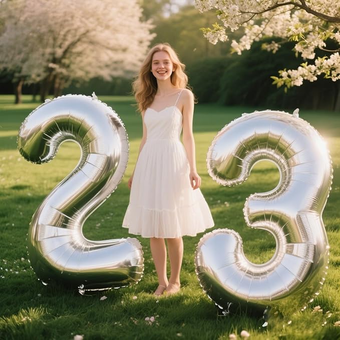 40 Inch Silver Number 2 Balloon Giant foil balloons numbers Silver 2th Birthday Balloon For Boy Girl Decorations 2 12 21st 22th Party Celebration Decorations Graduations Anniversary Baby Shower
