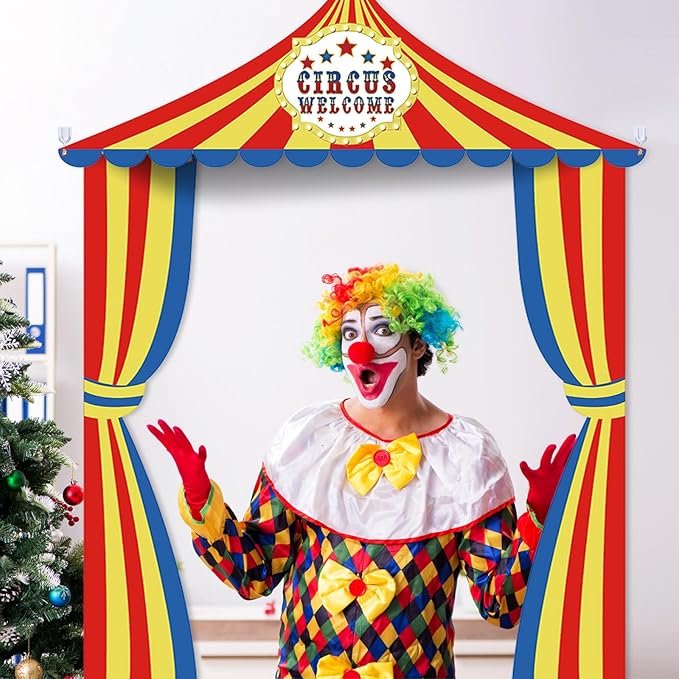 Preboun 3 Pcs Circus Tent Decorations Carnival Circus Theme Party Decorations Carnival Tent Banner Striped Pennant for Clown Theme Birthday Party Classroom Supply