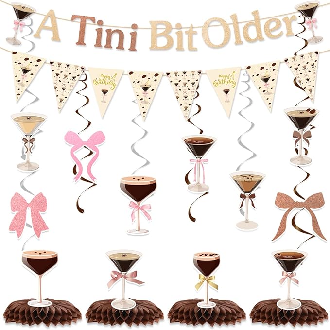 Espresso Martini Party Decorations Include A Tini Bit Older Glitter Banner Hanging Swirls Honeycomb Centerpieces Martini Birthday Bachelorette Bridal Shower Tini Bar Party Decor Supplies