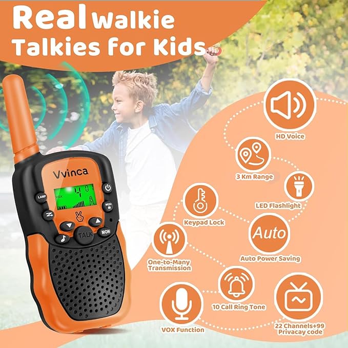 Vvinca Kids Walkie Talkies Rechargeable Toys Gifts for Ages 3 4 5-7 8-12 Year Old Boy Girl