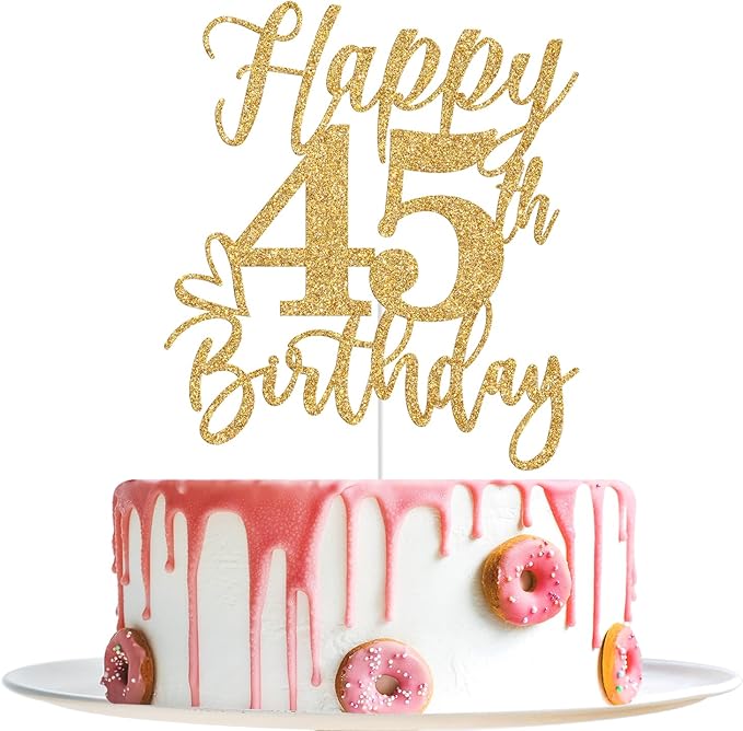 Happy 45th Birthday Cake Topper, 45th Birthday Decorations, Cheers to 45 Years, Hello 45, 45th Happy Birthday Party Supplies Gold Glitter