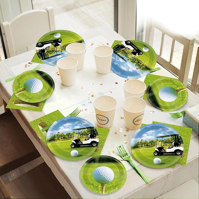 96 Pcs Golf Party Supplies Paper Plates Napkins Golf Party Birthday Tableware Set Decorations Favors for Men Women Serves 24