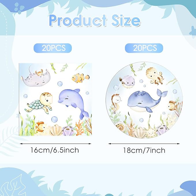 40pcs Under The Sea party Decorations Ocean Paper Plates and Napkins Tableware Set|for birthday Sea Themed Party Ocean Baby Shower Decorations Party Supplies