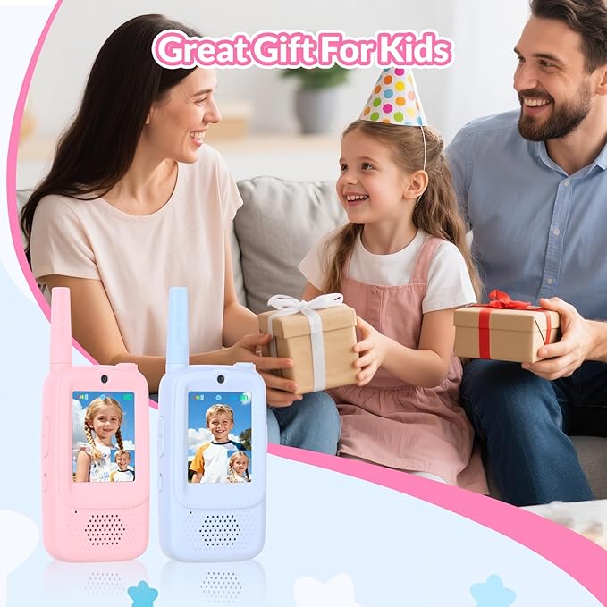 Video Walkie Talkies for Kids with Dual Cameras,2 Pack Rechargeable Kids Walkie Talkies Toys for Ages 3-9 Year Old Boy Girl, Blue+Pink