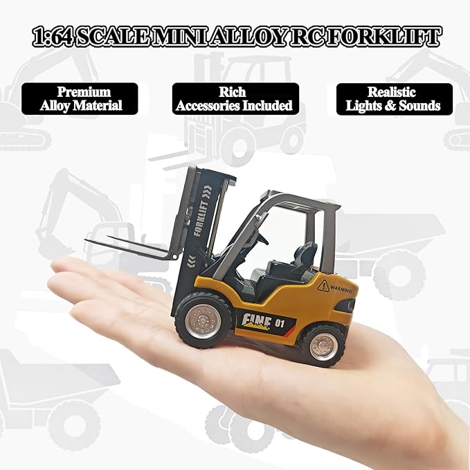 1/64 Scale RC Forklift Crane, 2.4GHz Metal RC Truck, 2-in-1 Construction Vehicle with Hook & Metal Forks, Dual Speed, APP Control, Construction Vehicle Hobby Toy for Adults and Kids