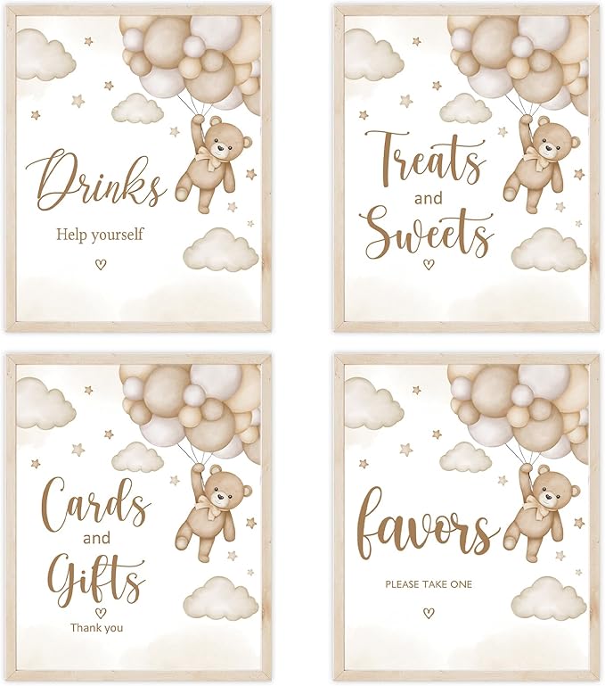 4PCS Bear Table Sign Centerpieces for We Can Bearly Wait Baby Shower Decorations Bear Birthday Decorations Party Supplies(8x10in) (Brown)