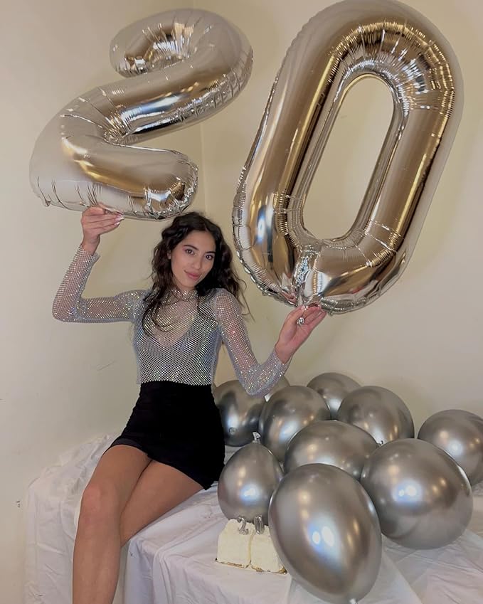 Silver Number 0 Balloon 40 Inch, 0 Balloon Number for 10th 20th 30th 40th 50th 60th Birthday Decorations, Silver Party Supplies