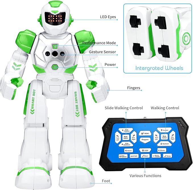 KingsDragon Robots Toy for Kids, RC Gesture Sensing Toy, Interactive Walking Singing Dancing Robot Birthday Presents for Boys Girls Age 6 7 8 9 Years Old,Green