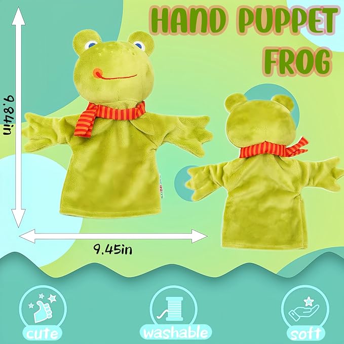 Frog Plush Hand Puppet Toys, Kawaii Animal Hand Puppets for Kids and Toddlers Ages 3-5 4-8, Funny Frog Plushies, Animal Themed Role Play, Birthday Gift, Prize Box Toys for Kids Classroom