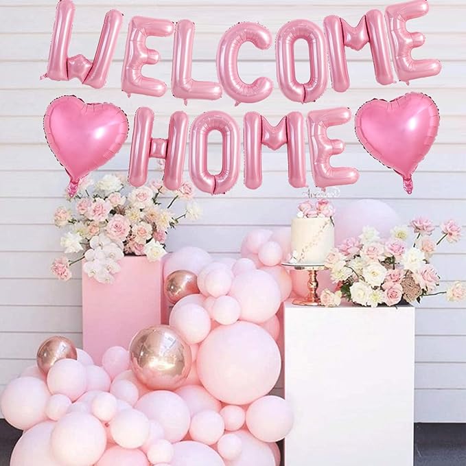 TONIFUL Welcome Home Balloons,16 Inch Pink Welcome Home Foil Balloons Banner Welcome Home Party Decorations for Homecoming Party Decorations House Warming Party Family Gathering Supplies