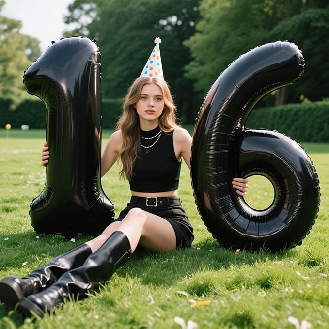 40 Inch Large Black Number 6 Balloons Foil Balloons 16th 26th 36th 60th 66th Giant Number Balloons for Men Women Birthday Party Anniversary Celebration Decorations