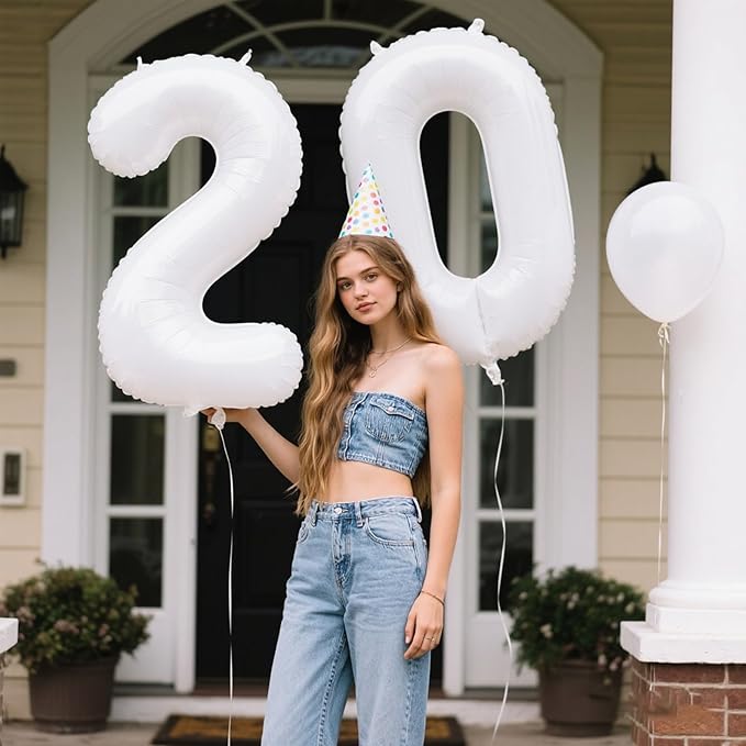 40 Inch White Number 20 Digital Balloon,Jumbo Mylar Foil Helium Balloon for 20 Balloons for Birthday Party,Wedding Anniversary Party Decorations