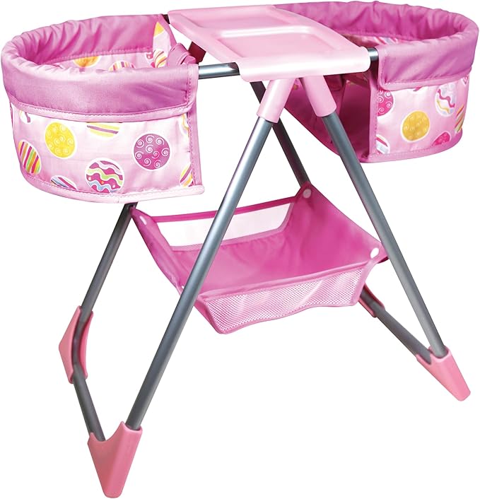 Lissi: Twin Highchair & Baby Dolls Set - Pink & Yellow - Includes 2 14" Dolls & Outfits, Feeding Accessories, Double Seat Highchair, Kids Ages 2+