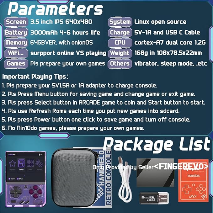 Miyoo Mini Plus OnionOS Handheld Game Console 3.5-inch 640*480 Screen 3000mAh Miyoo-mini+ with Portable Case Transparent Purple