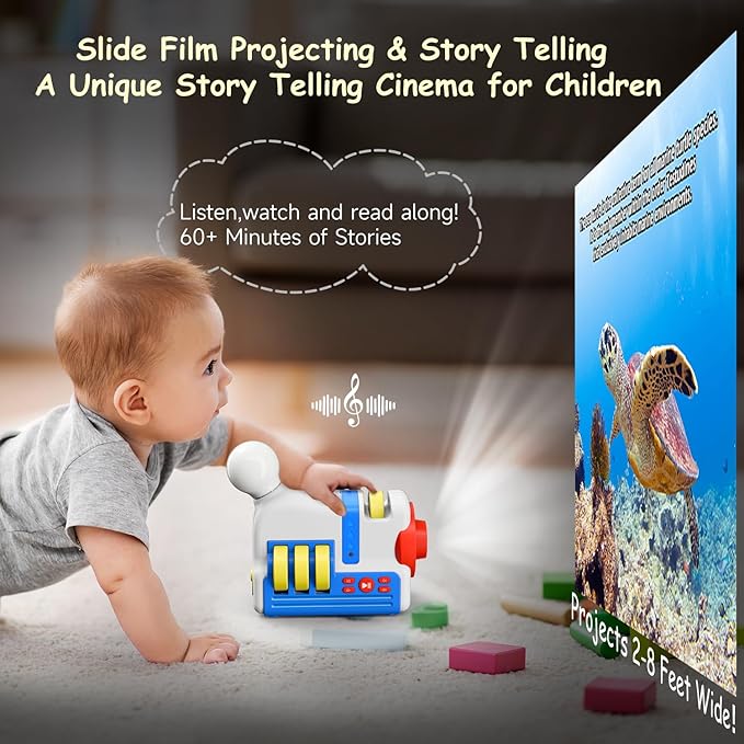 Toddler Storytelling Machine with Projector - Screen-Free Audio Player Toy for Kids - Bedtime Story Projector Set with 32 Books, Night Light & Sleep Sounds - Birthday Gift for 3-6 Year Olds