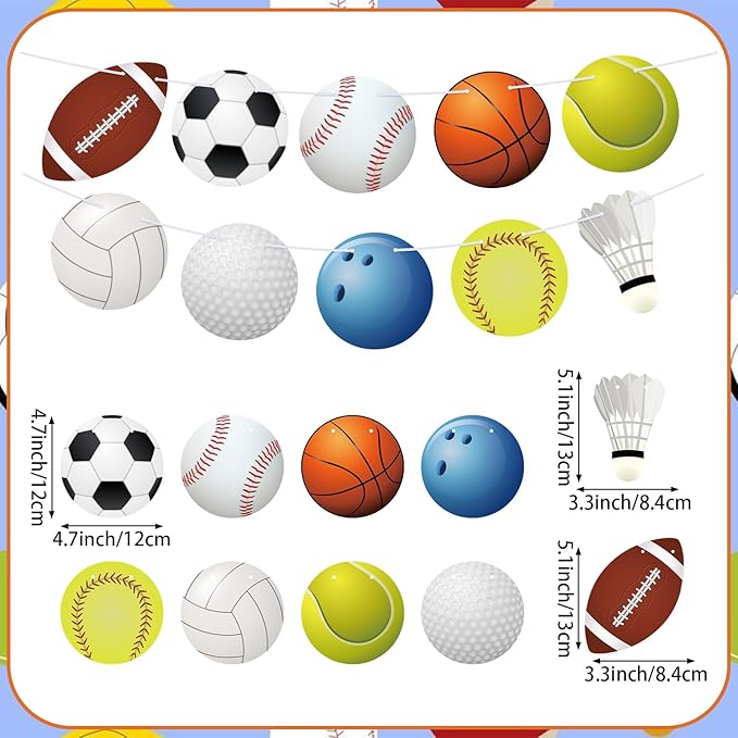 Hooqict Sports Themed Party Decorations Happy Birthday Banner Baseball Football Basketball Golf Soccer Volleyball Softball Party Banner Garland Sign for Sports Birthday Party Decorations Supplies