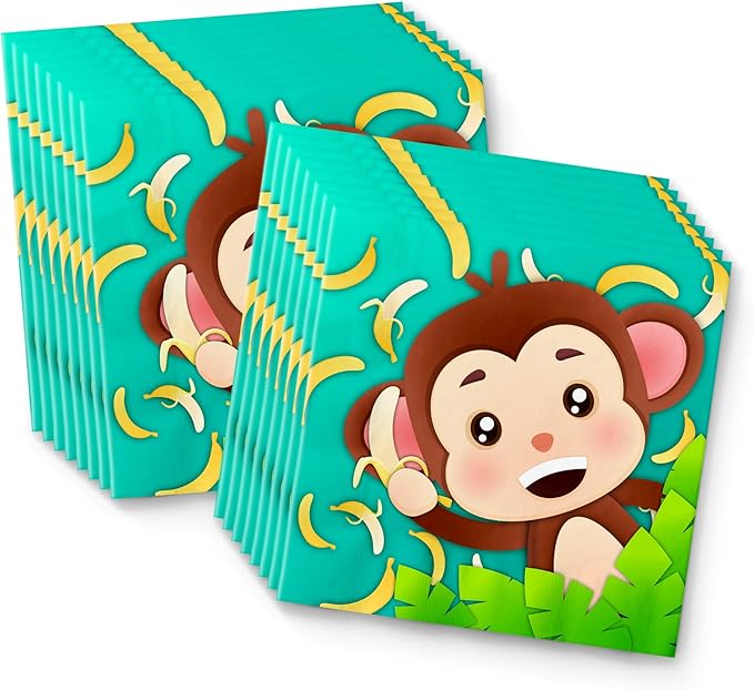 Monkey Birthday Party Supplies - Jungle Animal Party Supplies - Zoo Animal Party Supplies | Tableware Set Includes Plates, Napkins and Cups | Kit for 16