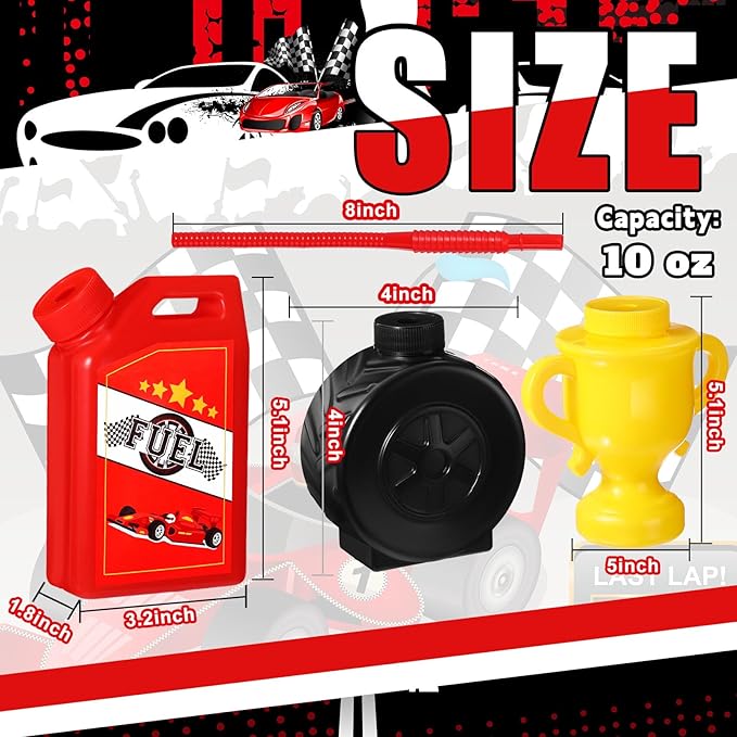 Mifoci 24 Pcs Race Car Cups with Straws Plastic Traffic Tire Shaped Cup Red Race Car Fuel Cups Yellow Trophy Cups Race Car Party Supplies for Racing Car Construction Birthday Party Decoration