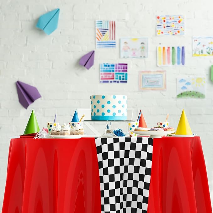 Oudain Plastic Racing Tablecloth, Round, Red, 6 Pcs, 84 inches