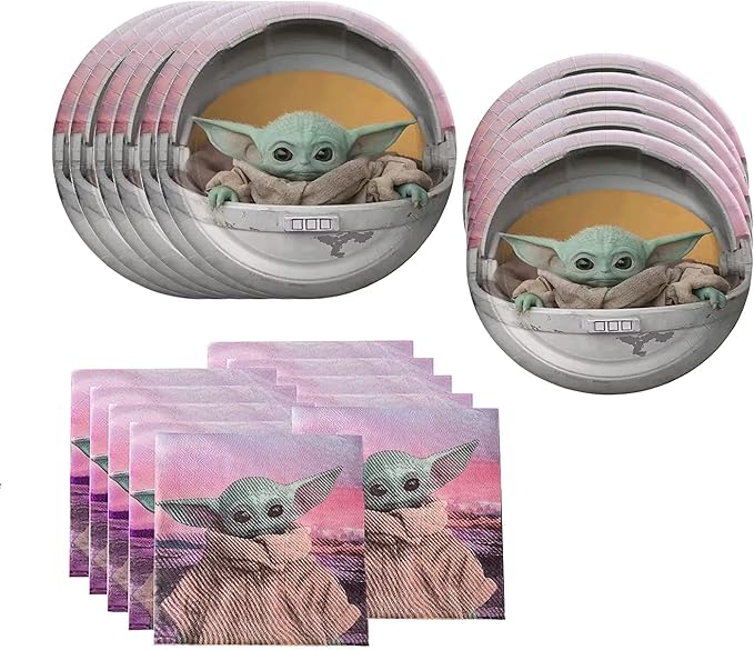 Baby Yoda Party Supplies 41Pack include 20 plates, 20 napkins Tablecloth for Baby Yoda birthday party decoration